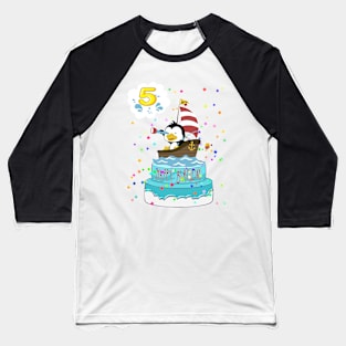 5th Birthday Penguin with a boat Baseball T-Shirt